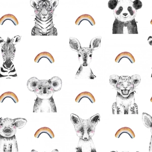Tkanina Bawełniana Premium Rainbows and Baby Animals