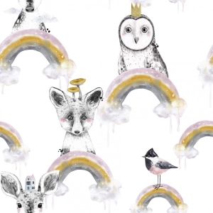 Tkanina Bawełniana Premium Funny Animals and Rainbows
