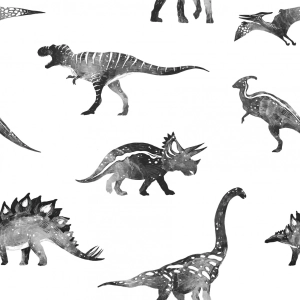 Tkanina Bawełniana Premium Dinosaurs black and white