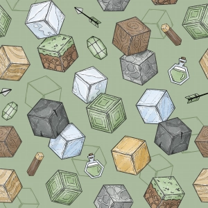 Drukowana Dzianina Dresowa  World of Blocks Green