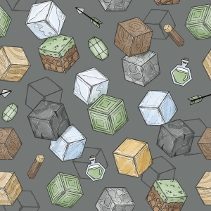 Drukowana Dzianina Dresowa Premium World of Blocks Gray