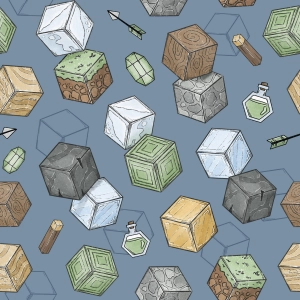 Drukowana Dzianina Dresowa  World of Blocks darkblue