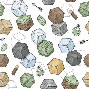Drukowana Dzianina Dresowa  World of Blocks White