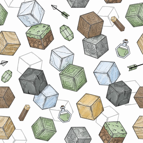 Drukowana Dzianina Dresowa World of Blocks White