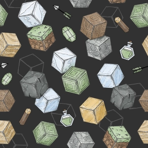 Drukowana Dzianina Dresowa  World of Blocks Dark Gray