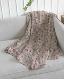 Drukowany Muślin Bawełniany Summer Flowers Dusty Pink, Double Gauze, Printed Cotton Muslin