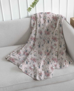 Drukowany Muślin Bawełniany Pink Artist Bunny, Double Gauze, Printed Cotton Muslin