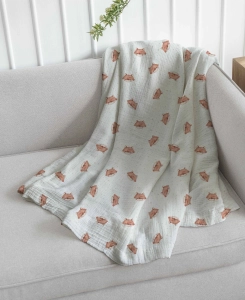Drukowany Muślin Bawełniany Hello Fox, Double Gauze, Printed Cotton Muslin