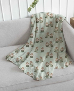 Drukowany Muślin Bawełniany Wiosenne słodkie króliczki, Double Gauze, Printed Cotton Muslin