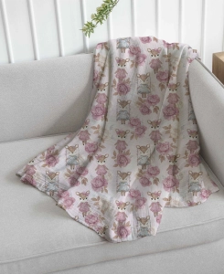 Drukowany Muślin Bawełniany Rose Deer Peonies, Double Gauze, Printed Cotton Muslin