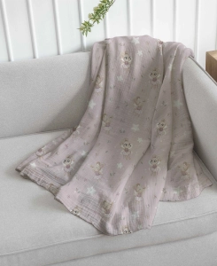 Drukowany Muślin Bawełniany Pink Fairy Mouse, Double Gauze, Printed Cotton Muslin