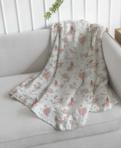 Drukowany Muślin Bawełniany  Swan Princess, Double Gauze, Printed Cotton Muslin