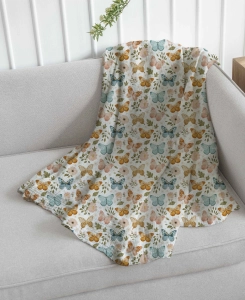 Drukowany Muślin Bawełniany Motyl i Kwiaty, Double Gauze, Printed Cotton Muslin