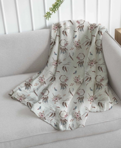 Drukowany Muślin Bawełniany Dreamcatcher Cream, Double Gauze, Printed Cotton Muslin