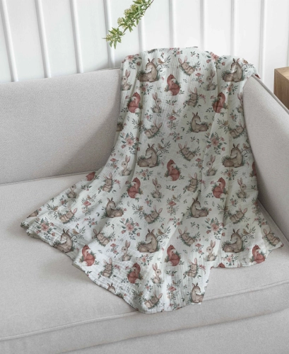 Drukowany Muślin Bawełniany Sleeping Forest Animals, Double Gauze, Printed Cotton Muslin