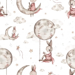 Tkanina Bawełniana Premium Moonlight Bunny Small White