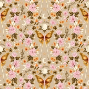 Drukowana Dzianina Dresowa  Mystical Moth Cream