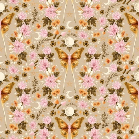 Drukowana Dzianina Dresowa Mystical Moth Cream