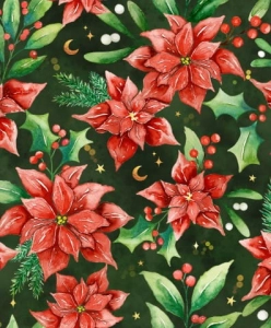 Tkanina Bawełniana Premium Christmas Poinsettia Flowers