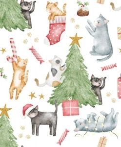 Tkanina Bawełniana Premium Cute Christmas Cats