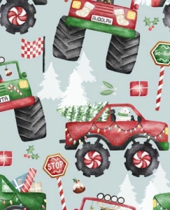 Drukowana Dzianina Dresowa Boys Christmas Vehicles Monster Trucks