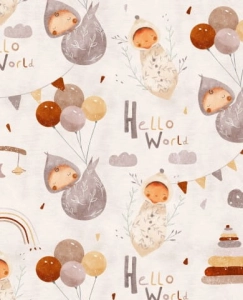 Jersey drukowany singiel bawełna z elastanem Hello World!