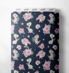 Tkanina Bawełniana Premium Dino Flower NAVY BLUE