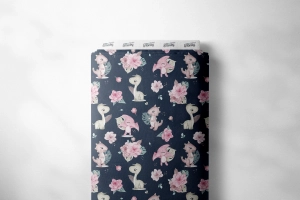 Drukowana Dzianina  Dino Flower NAVY BLUE