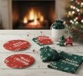 Czerwono-zielony zestaw świąteczny podkładki woreczki i zawieszki z napisem Merry Christmas