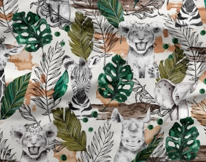 Jersey drukowany singiel bawełna z elastanem Monstera Safari