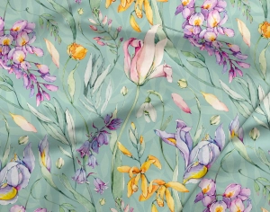 Dzianina dresowa Letnie Kwiaty Jadeite /  Summer Flowers Jadeite