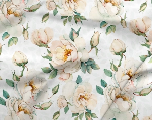 Jersey drukowany singiel bawełna z elastanem BIAŁE RÓŻE / WHITE ROSES