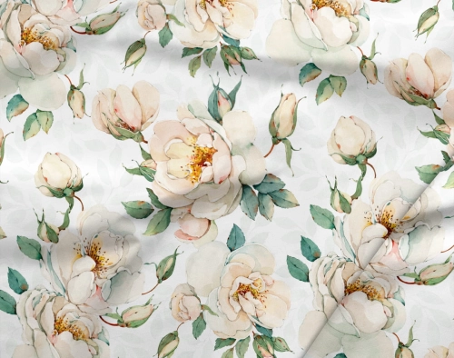 Jersey drukowany singiel bawełna z elastanem BIAŁE RÓŻE / WHITE ROSES